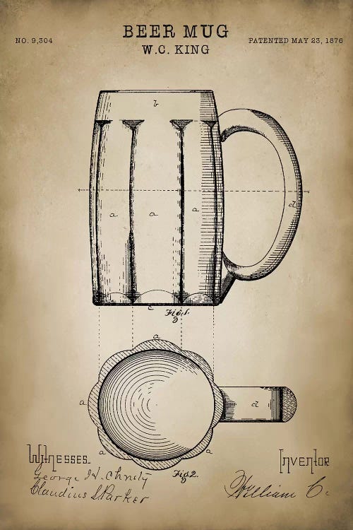 Beer Mug by PatentPrintStore wall art