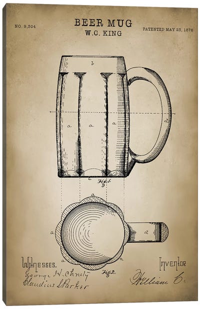 Beer Mug Canvas Art Print - Household Goods Blueprints