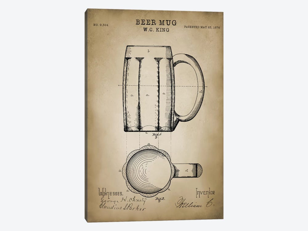 Beer Mug by PatentPrintStore 1-piece Art Print