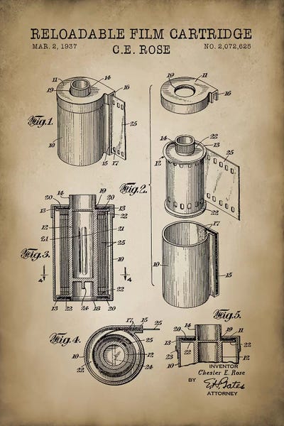 Electronics & Communication Blueprints: Reloadable Film Cartridge, Beige by PatentPrintStore