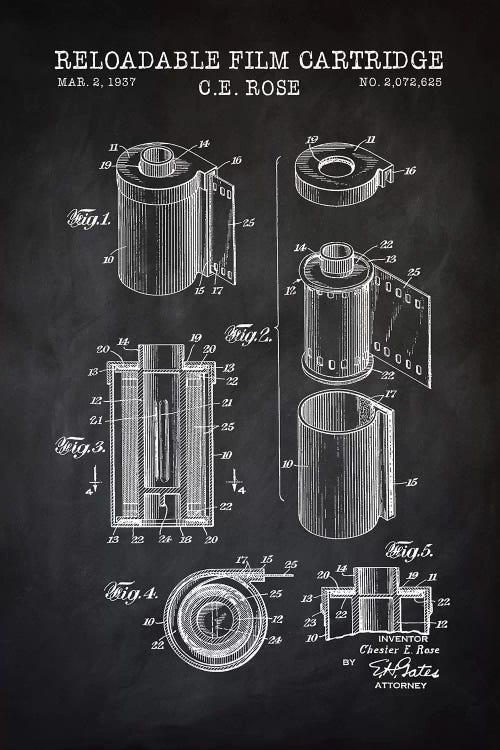 Reloadable Film Cartridge, Black by PatentPrintStore wall art