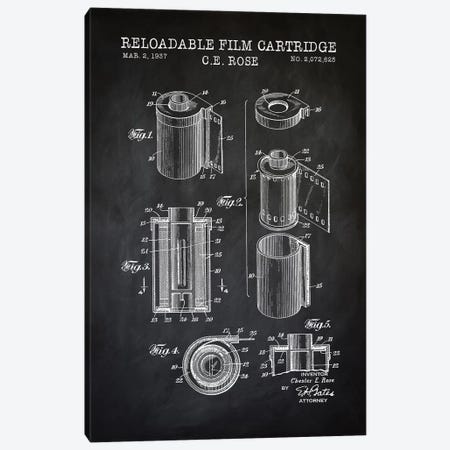 Reloadable Film Cartridge, Black Canvas Print #PAT111} by PatentPrintStore Canvas Wall Art