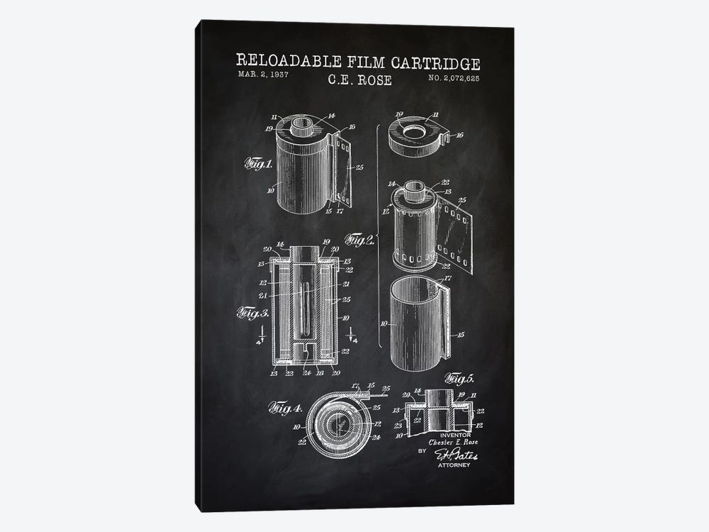 Reloadable Film Cartridge, Black by PatentPrintStore 1-piece Canvas Art Print