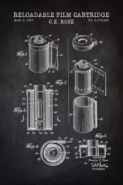 Electronics & Communication Blueprints: Reloadable Film Cartridge, Black by PatentPrintStore