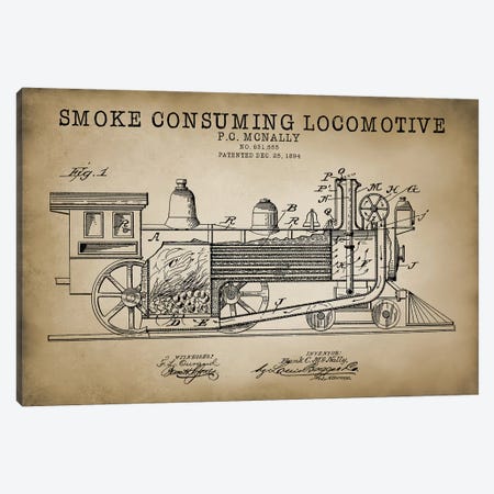 Smoke Consuming Locomotive, 1894, Beige Canvas Print #PAT115} by PatentPrintStore Canvas Art Print