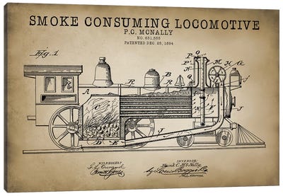 Smoke Consuming Locomotive, 1894, Beige Canvas Art Print - PatentPrintStore