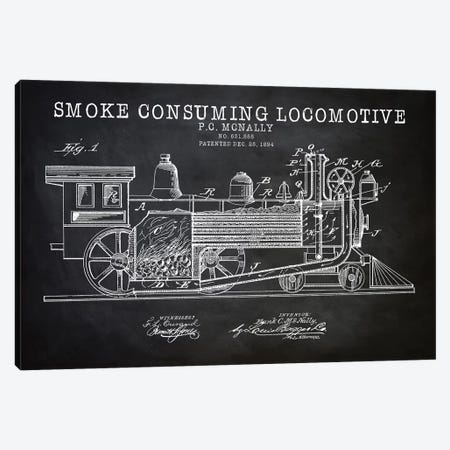 Smoke Consuming Locomotive, 1894, Black Canvas Print #PAT116} by PatentPrintStore Canvas Print