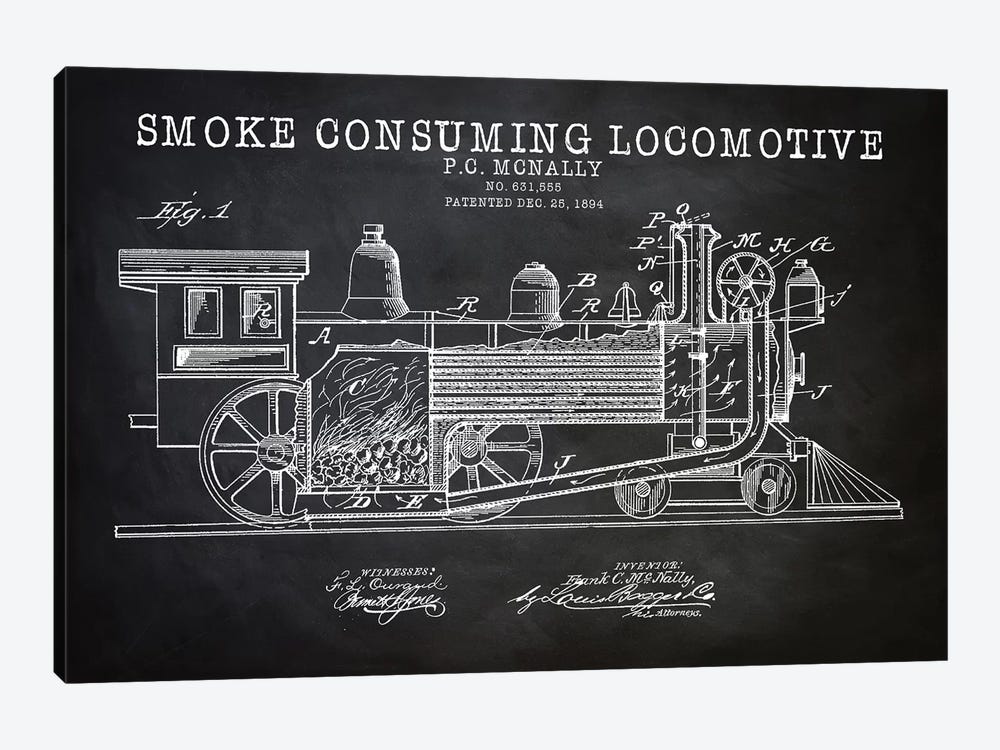 Smoke Consuming Locomotive, 1894, Black 1-piece Canvas Wall Art