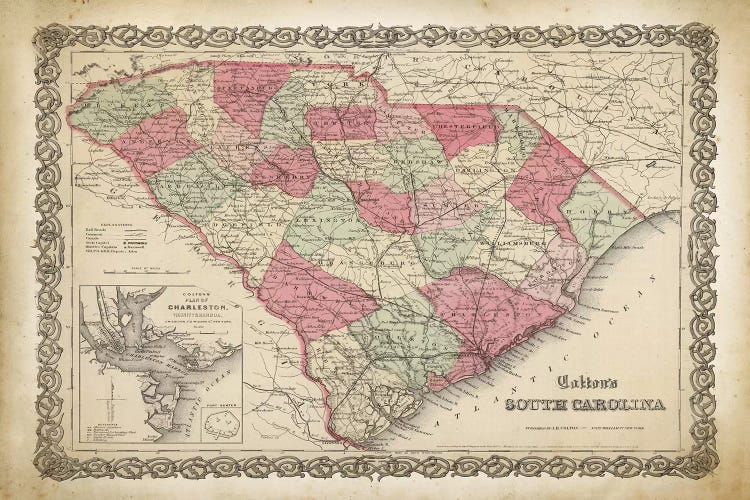South Carolina Map, 1865 by PatentPrintStore wall art