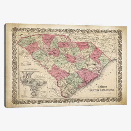 South Carolina Map, 1865 Canvas Print #PAT117} by PatentPrintStore Canvas Art Print