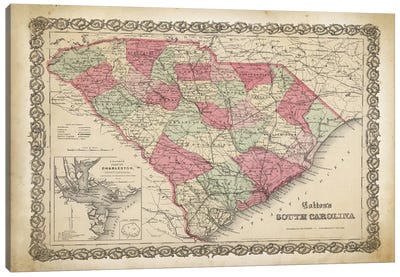 South Carolina Map, 1865 Canvas Art Print - South Carolina