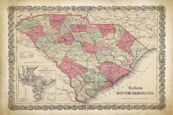 Large Map Art - Canvas Prints: South Carolina Map, 1865 by PatentPrintStore