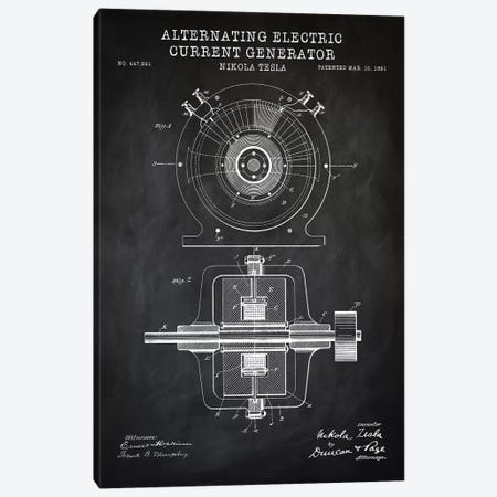 Tesla Alternating Electric Current Generator, Black Canvas Print #PAT122} by PatentPrintStore Art Print
