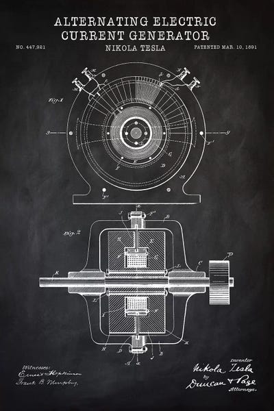 Science: Tesla Alternating Electric Current Generator, Black by PatentPrintStore