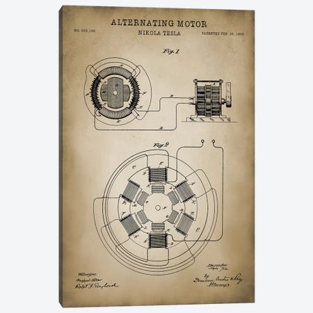 Tesla Alternating Motor Canvas Print #PAT123} by PatentPrintStore Canvas Print