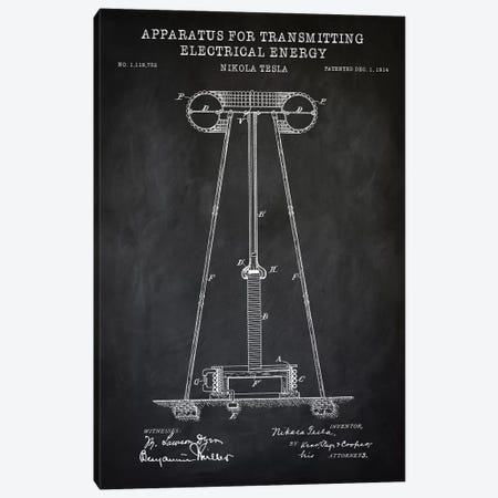 Tesla Apparatus For Transmitting Electrical Energy, Black Canvas Print #PAT125} by PatentPrintStore Canvas Art