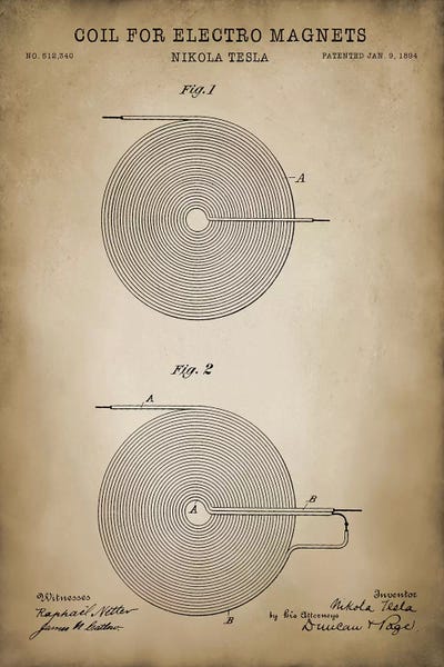 Tesla Coil For Electro Magnets by PatentPrintStore metal wall art