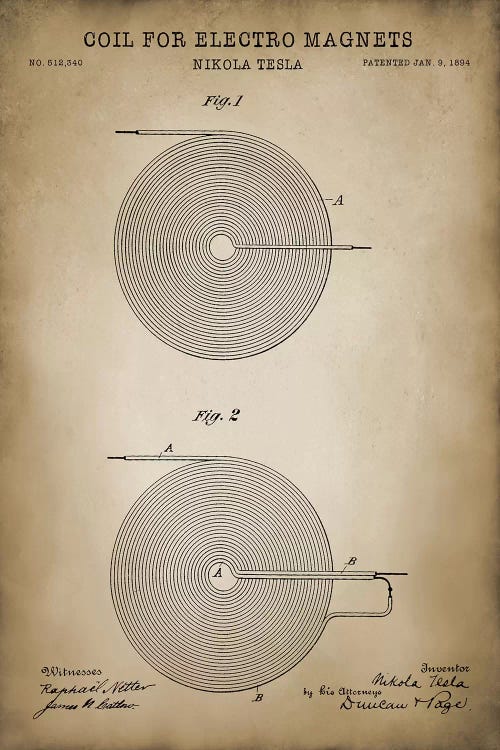 Tesla Coil For Electro Magnets by PatentPrintStore wall art