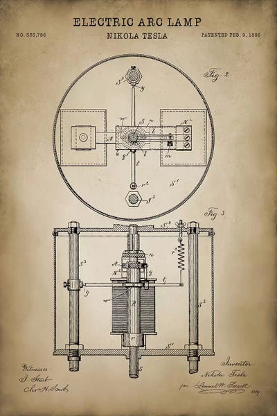 Engineering & Machinery Blueprints: Tesla Electric Arc Lamp by PatentPrintStore