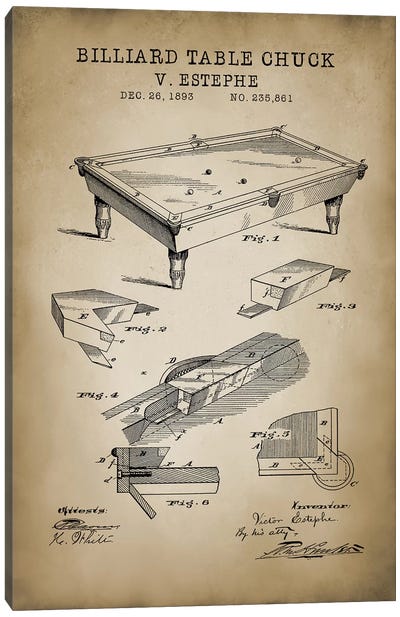 Billiard I Canvas Art Print - Blueprints & Patent Sketches