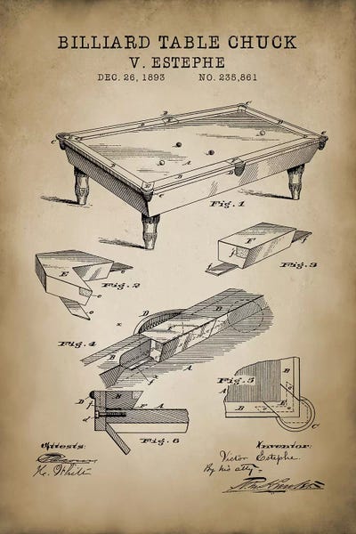Blueprints & Patent Sketches: Billiard I by PatentPrintStore