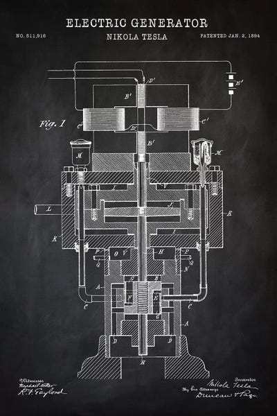 Science: Tesla Electric Generator, Black by PatentPrintStore