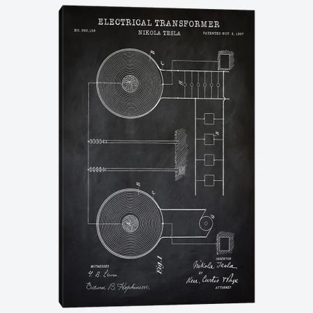 Tesla Electrical Transformer, Black Canvas Print #PAT133} by PatentPrintStore Canvas Art