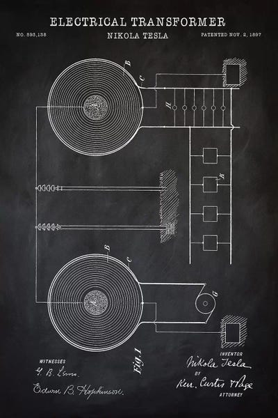Science: Tesla Electrical Transformer, Black by PatentPrintStore