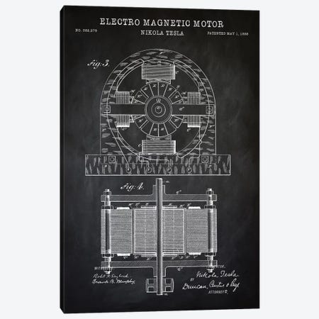 Tesla Electro Magnetic Motor, Black Canvas Print #PAT135} by PatentPrintStore Canvas Art Print