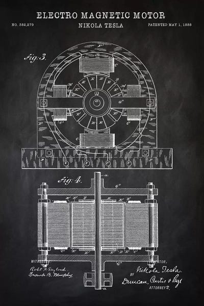 Science: Tesla Electro Magnetic Motor, Black by PatentPrintStore