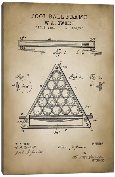 Billiard III Canvas Art Print - Blueprints & Patent Sketches