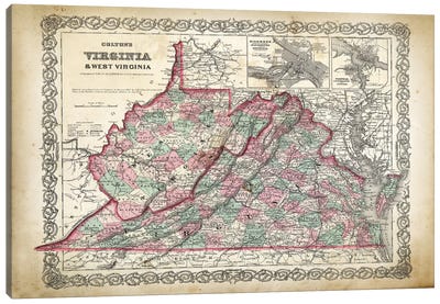 West Virginia Map Canvas Art Print - PatentPrintStore