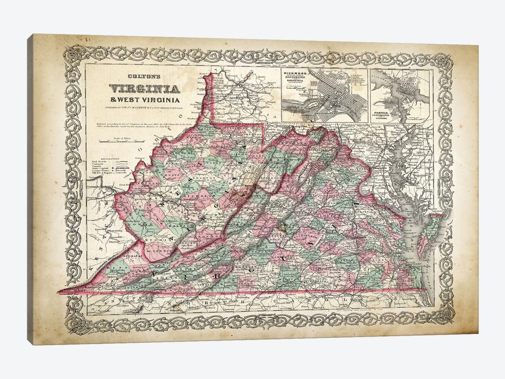 West Virginia Map by PatentPrintStore 1-piece Canvas Wall Art