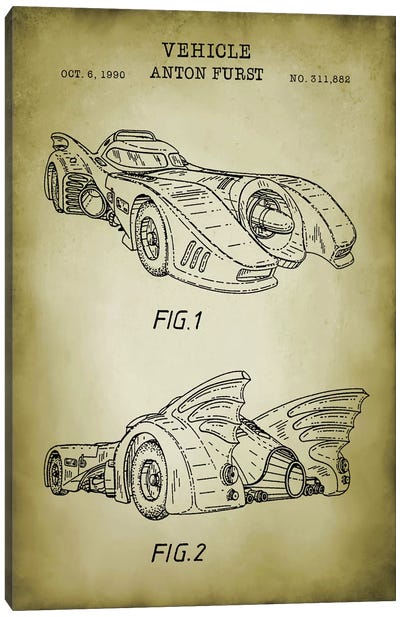 Batmobile Canvas Art Print - PatentPrintStore