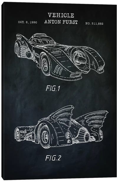 Batmobile, Black Canvas Art Print - Justice League