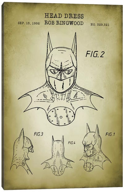 Batman Cowl Canvas Art Print - PatentPrintStore