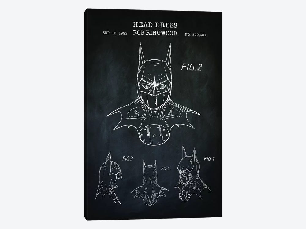 Batman Cowl, Black by PatentPrintStore 1-piece Canvas Print
