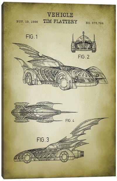 Batmobile II Canvas Art Print - PatentPrintStore