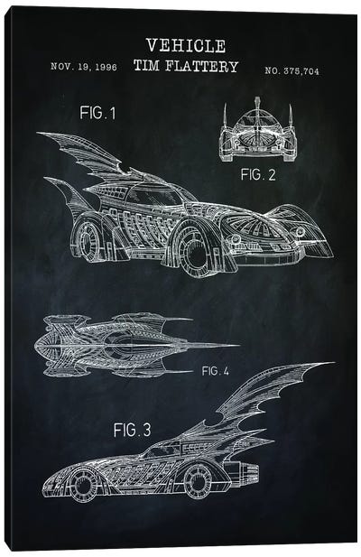 Batmobile II, Black Canvas Art Print - PatentPrintStore
