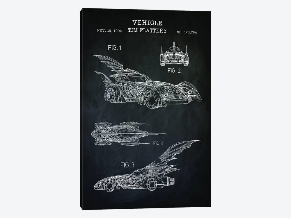 Batmobile II, Black by PatentPrintStore 1-piece Canvas Print