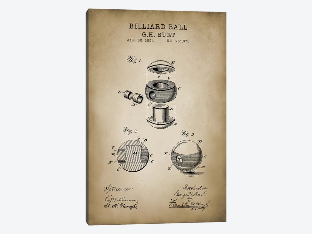 Billiard V by PatentPrintStore 1-piece Canvas Artwork