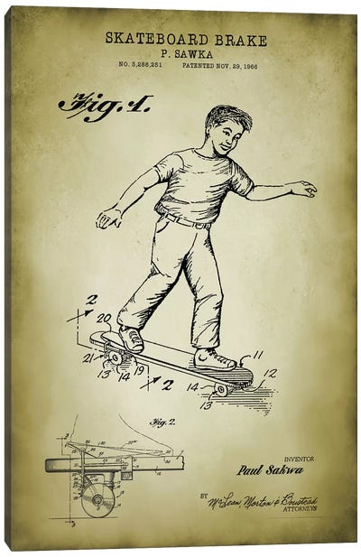 Skateboard Brake Canvas Art Print - PatentPrintStore