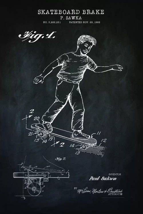 Skateboard Brake, Black by PatentPrintStore wall art