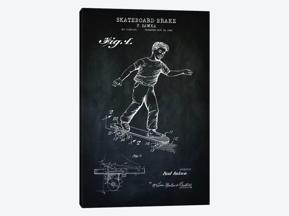 Skateboard Brake, Black by PatentPrintStore 1-piece Art Print