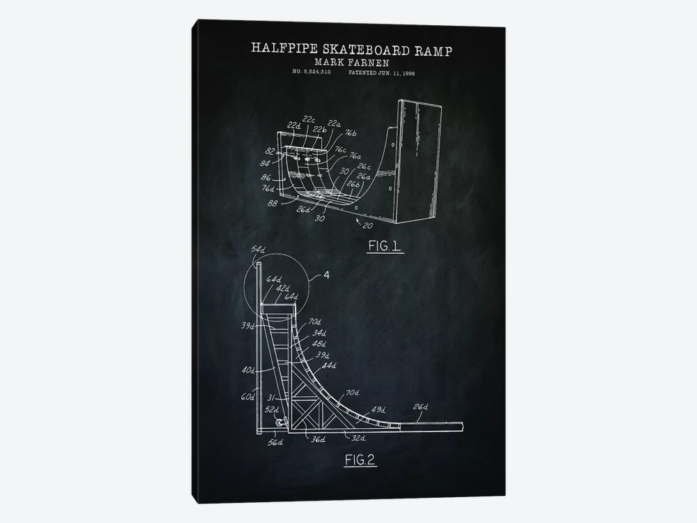 Skateboard Ramp, Black by PatentPrintStore 1-piece Canvas Print