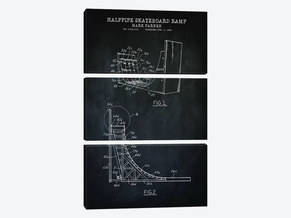 Skateboard Ramp, Black by PatentPrintStore 3-piece Art Print