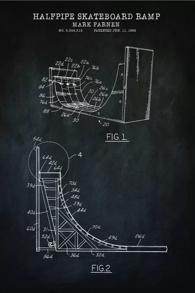 Blueprints & Patent Sketches: Skateboard Ramp, Black by PatentPrintStore