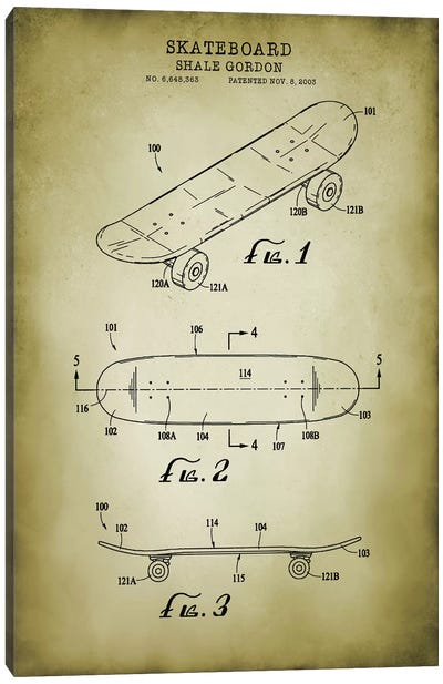Skateboard Canvas Art Print - PatentPrintStore