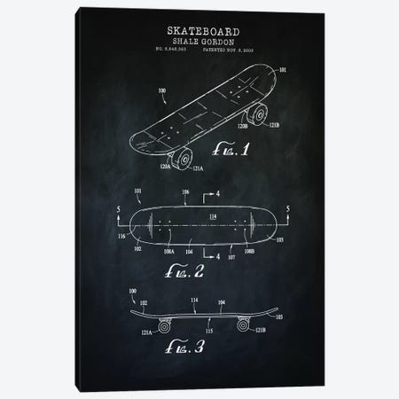 Skateboard, Black Canvas Print #PAT177} by PatentPrintStore Art Print