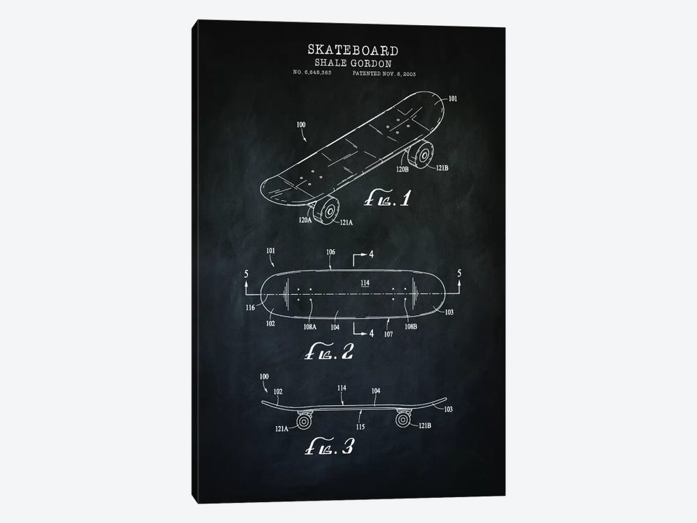 Skateboard, Black by PatentPrintStore 1-piece Art Print